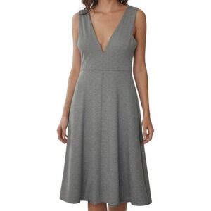 ASOS Gray Sleeveless Deep V Neck Midi Dress Career Cocktail Party Sz 2 Old Money